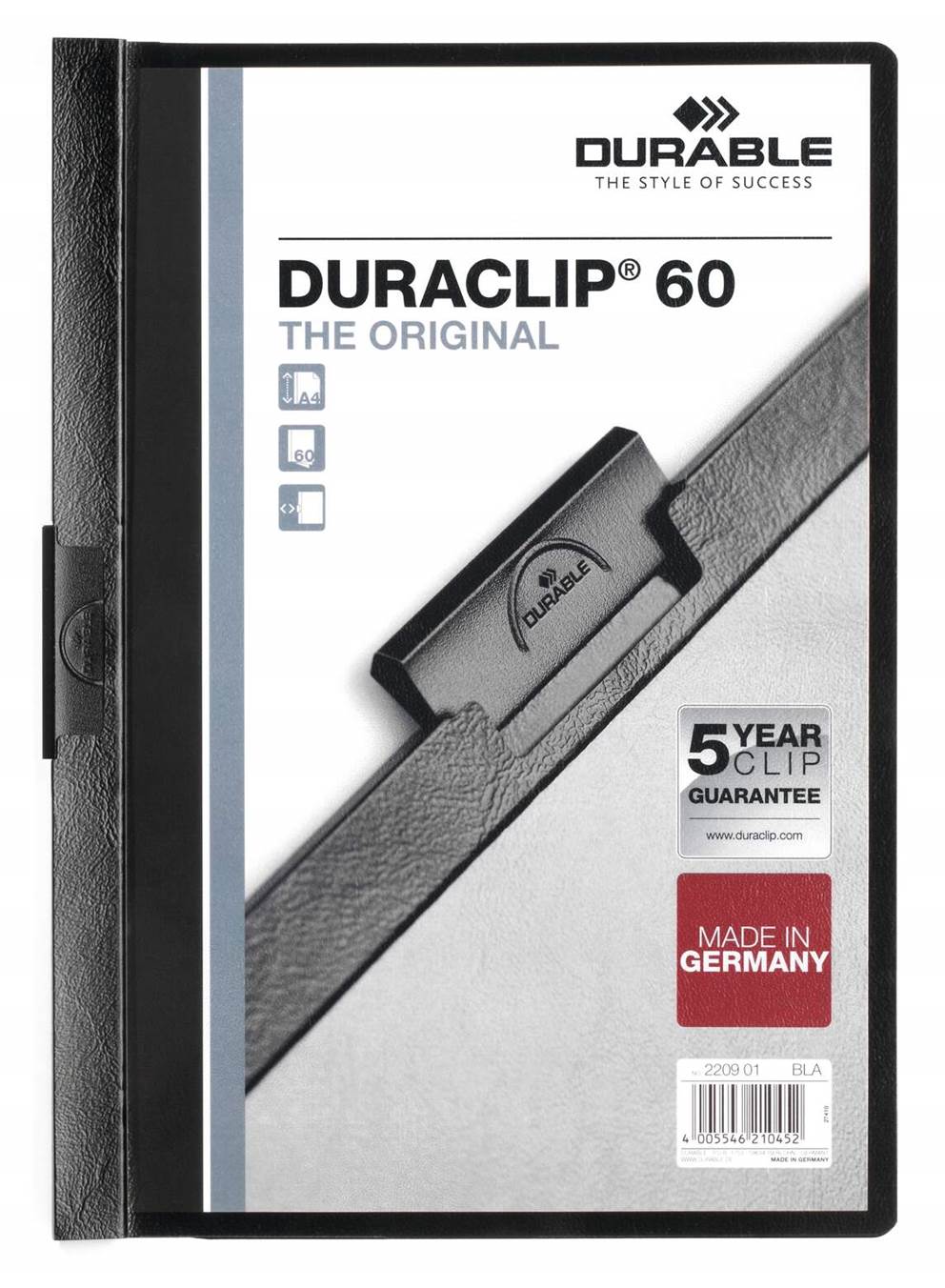 DURACLIP Original 60, skoroszyt zaciskowy A4, 1-60 kartek czarny op. (5 szt.)