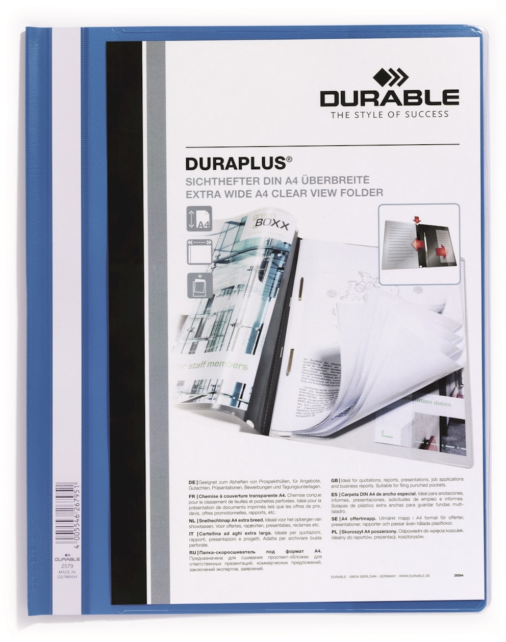 DURAPLUS, skoroszyt prezentacyjny A4, okładka=kieszeń niebieski