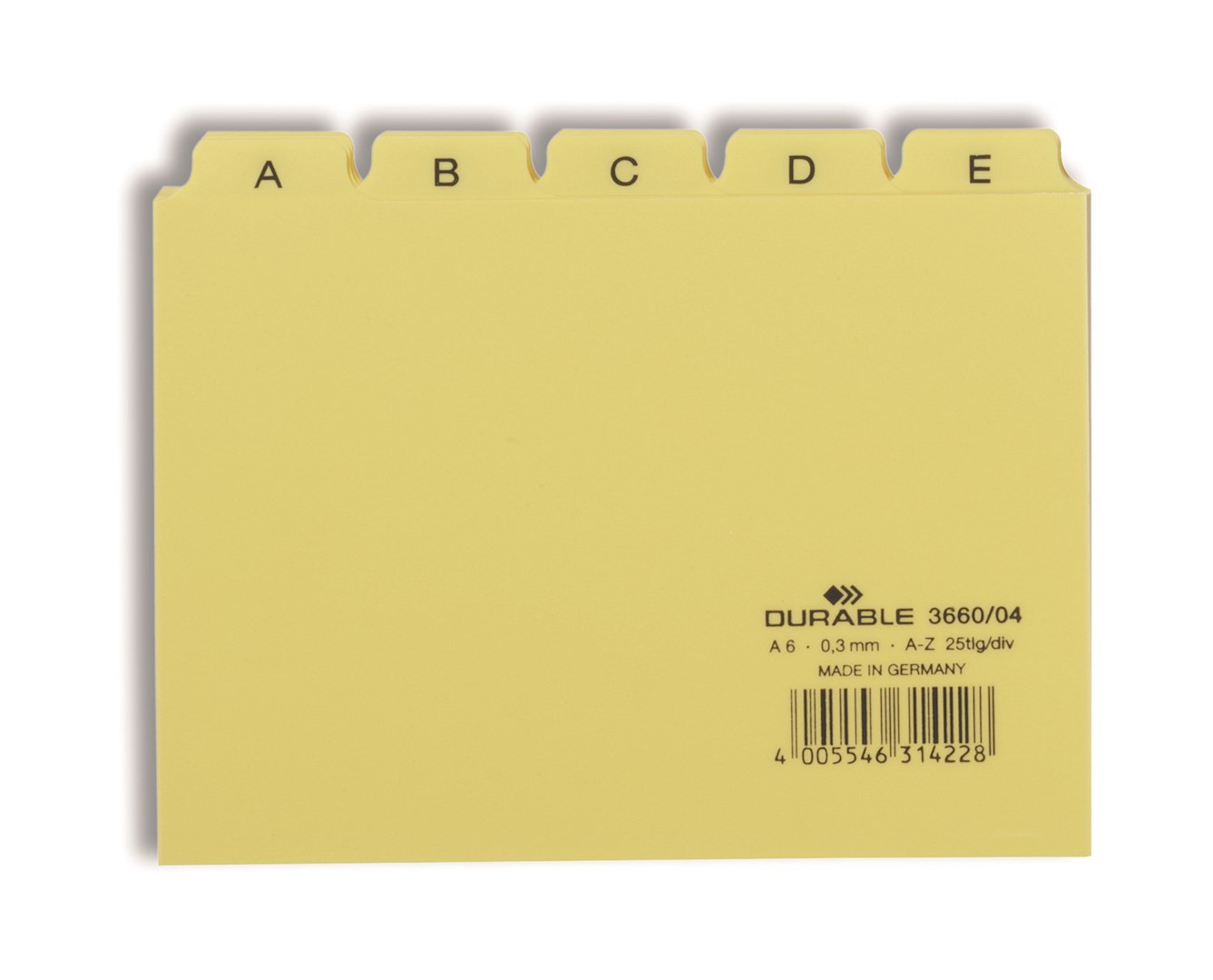 Przekładki A6 25 szt. 5/5 do kartoteki z wydrukowanymi indeksami 25mm żółty