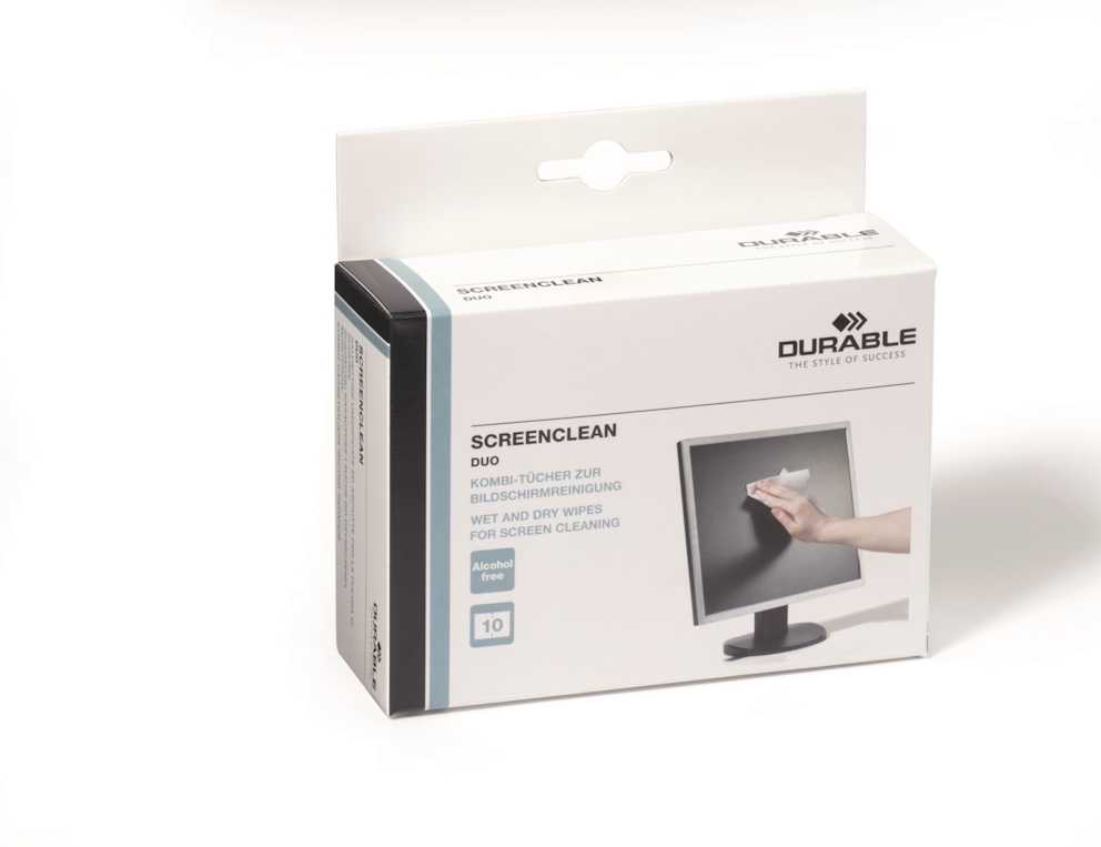 SCREENCLEAN DUO 10 podwójnych saszetek do czyszczenia ekranu, ściereczki suche i mokre biały op. (10 szt.)