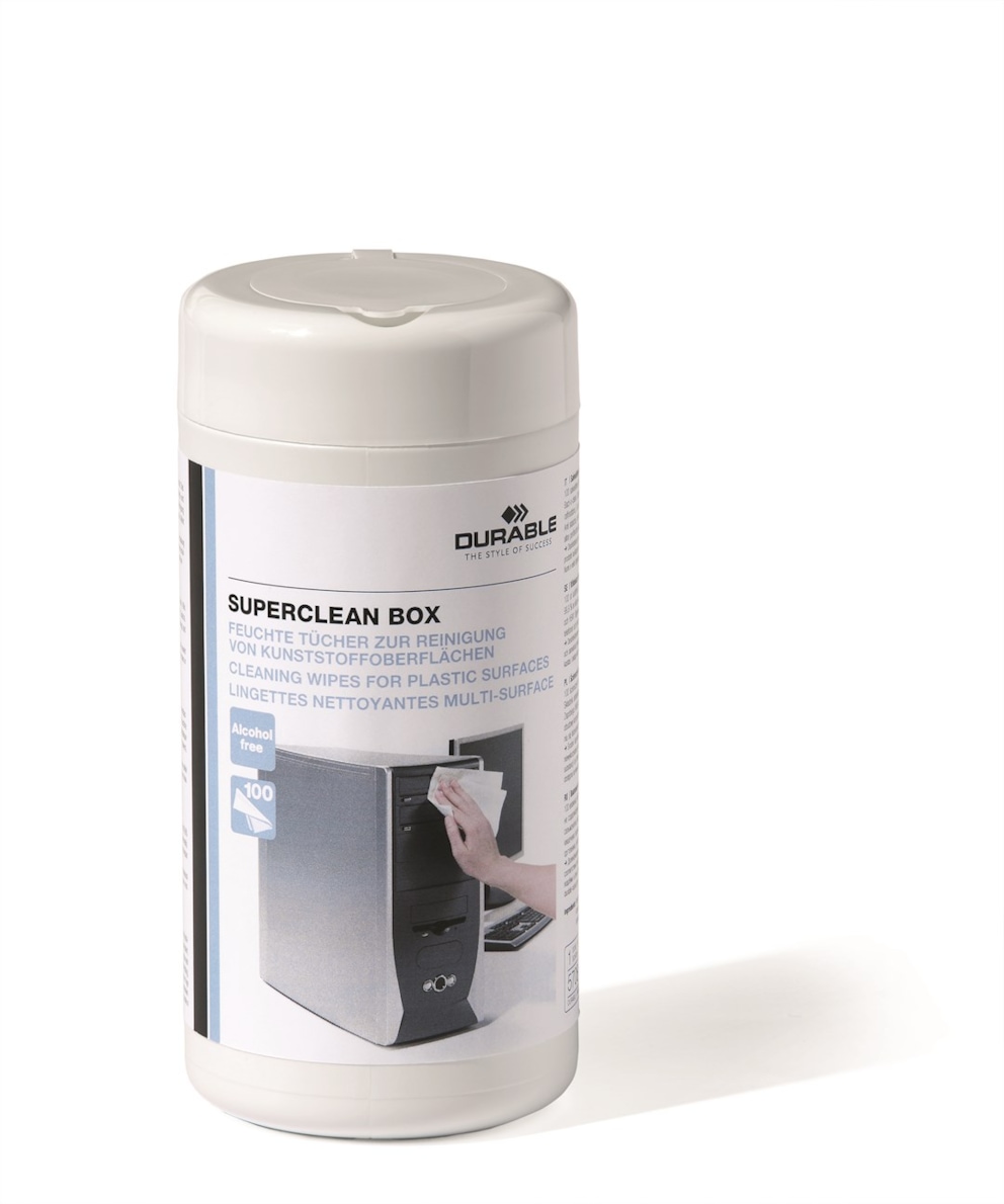 SUPERCLEAN BOX, 100 nasączonych ściereczek do plastiku biały