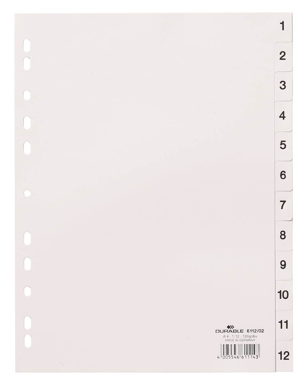 Przekładki PP A4 białe, nadrukowane indeksy, 1-12 biały