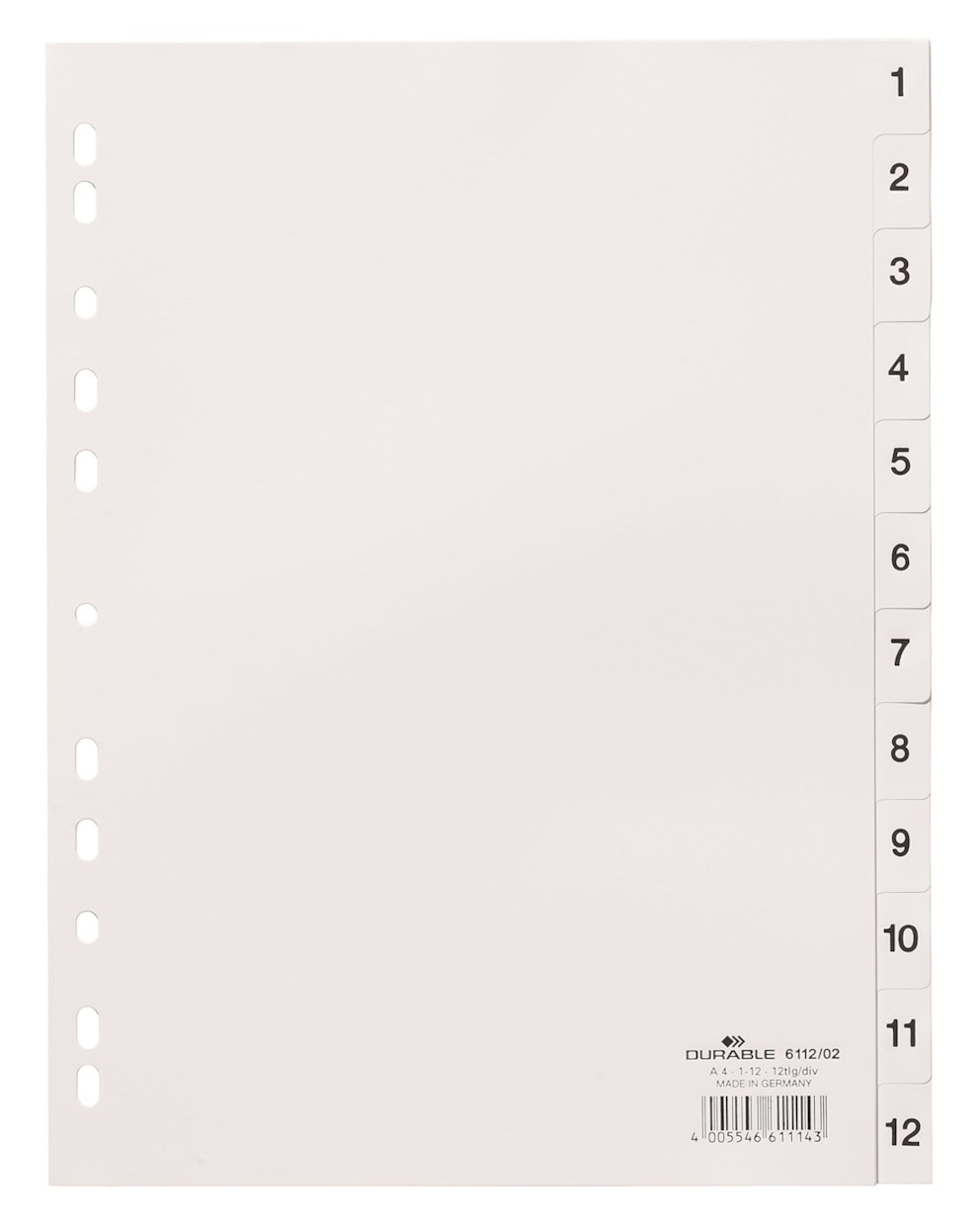 Przekładki PP A4 białe, nadrukowane indeksy, 1-12 biały