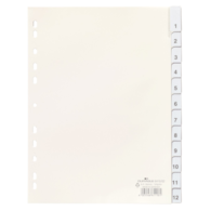 Przekładki A4 PP, zgrzane wymienne indeksy, Jan-Dez, 0-12 biały