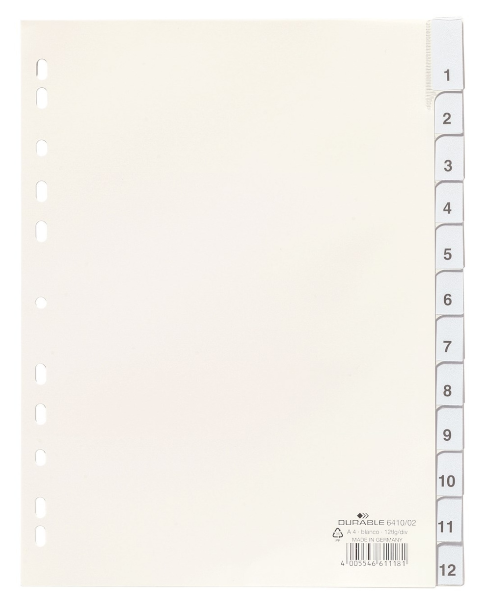 Przekładki A4 PP, zgrzane wymienne indeksy, Jan-Dez, 0-12 biały