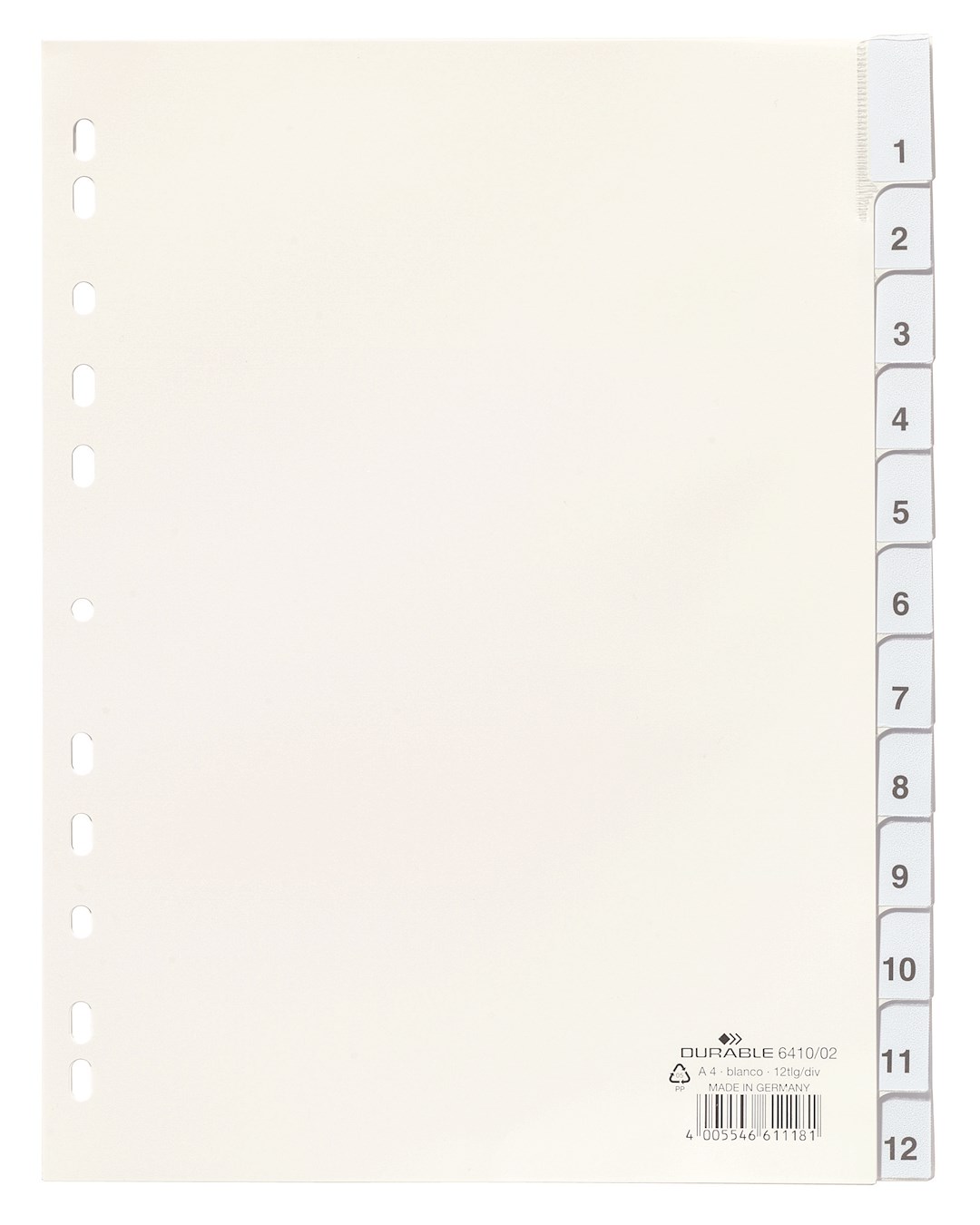 Przekładki A4 PP, zgrzane wymienne indeksy, Jan-Dez, 0-12 biały