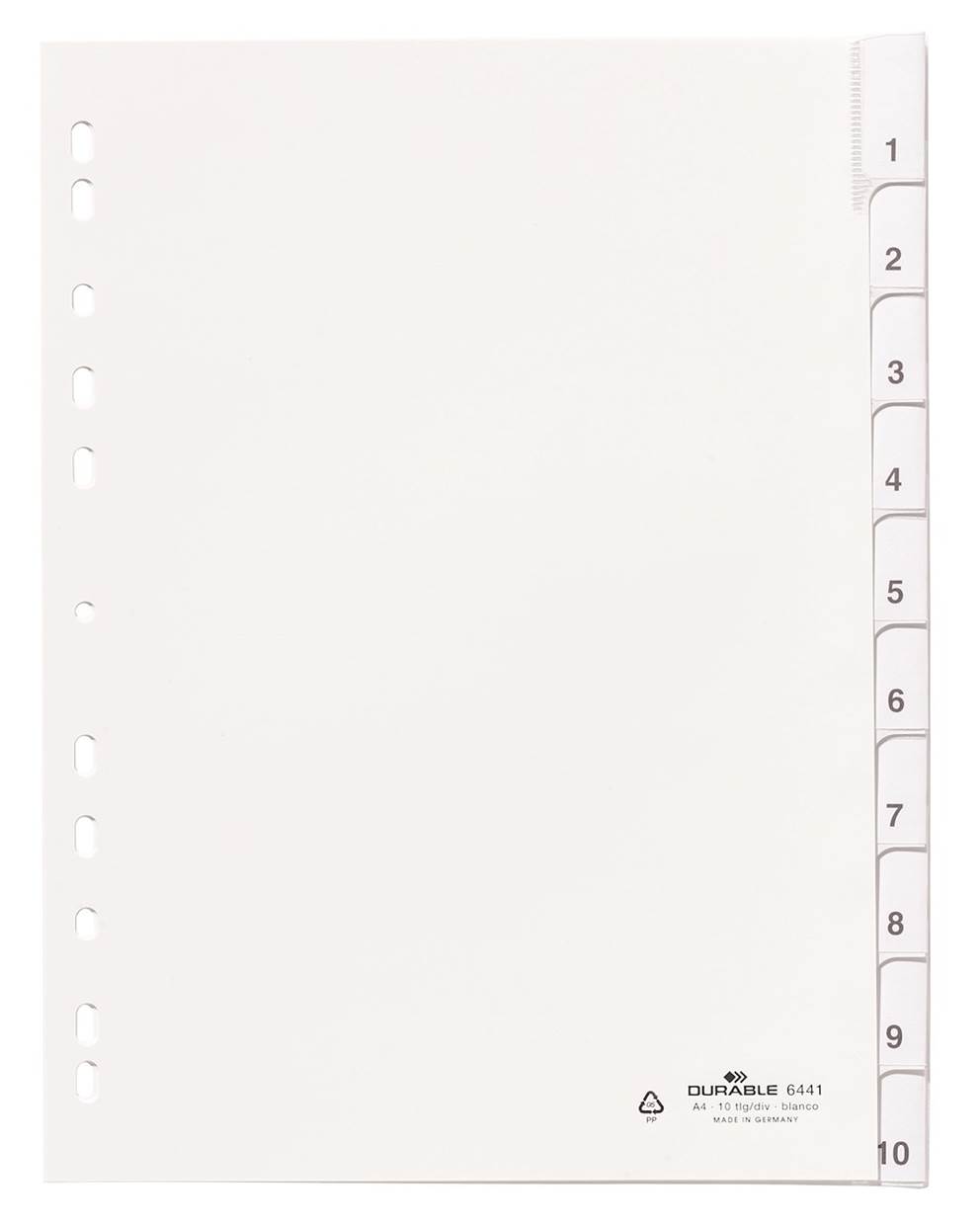 Przekładki A4 PP, zgrzane wymienne indeksy, 10 części biały