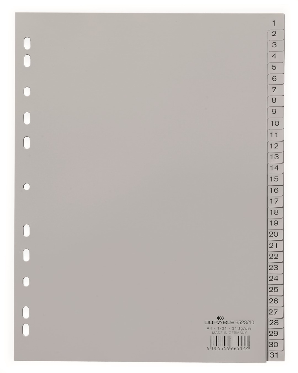 Przekładki PP A4 szare, nadrukowane indeksy, 1-31 szary