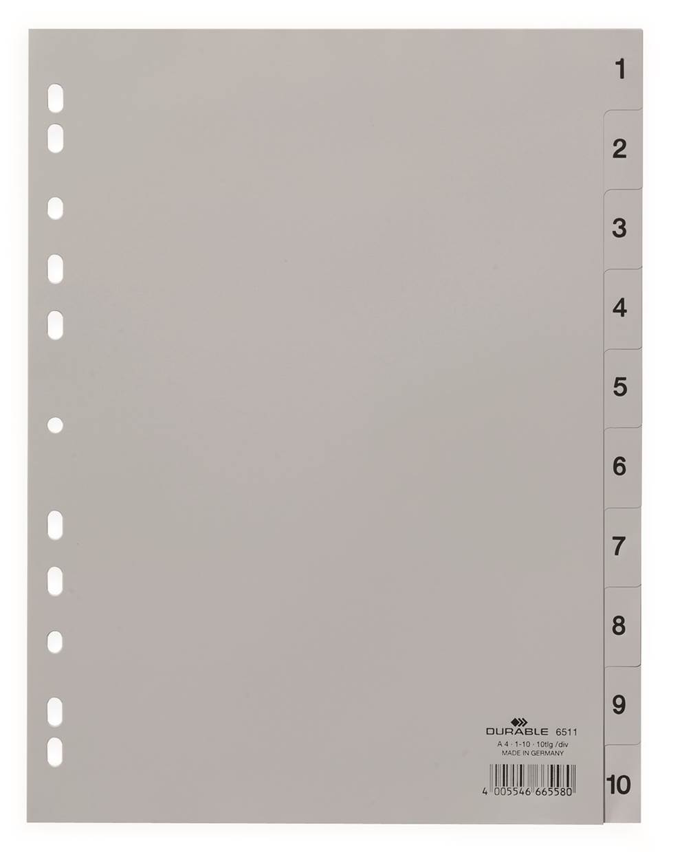 Przekładki PP A4 szare, nadrukowane indeksy, 1-10, 10 części szary