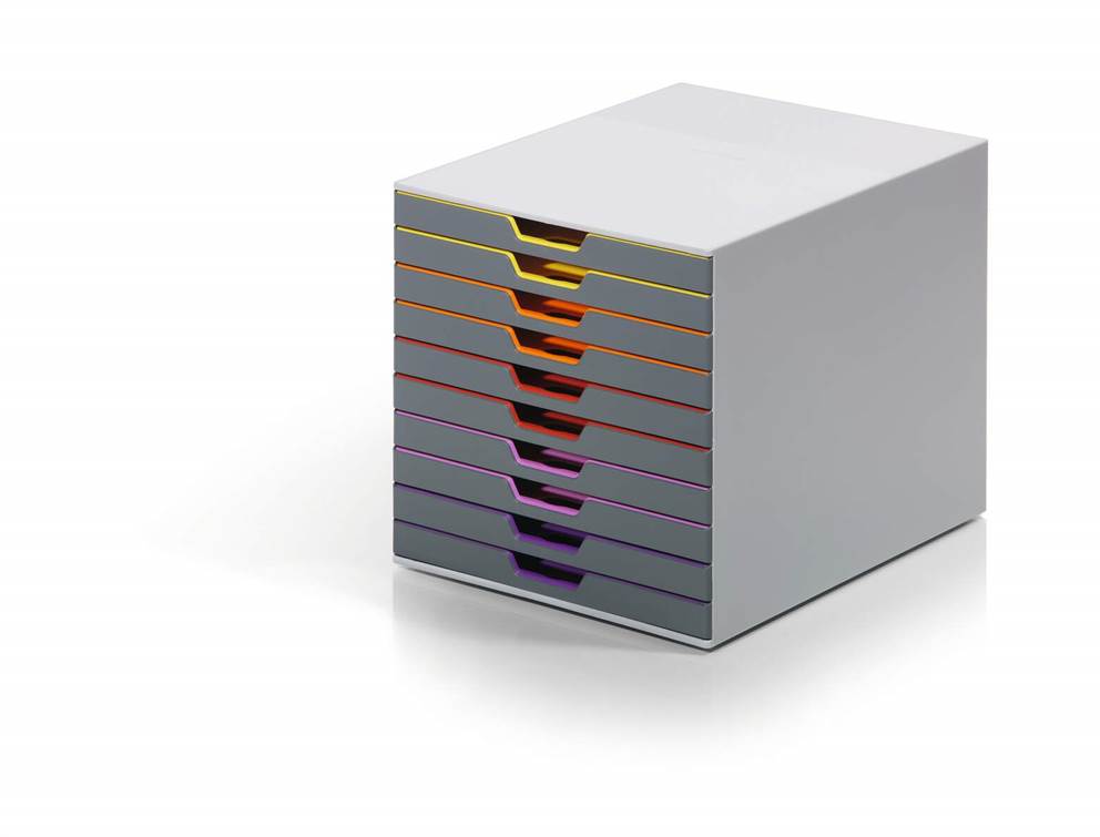 VARICOLOR 10, pojemnik z dziesięcioma kolorowymi szufladkami. Wymiary: 280x292x356 mm (WxSxG) 5-kolorowy