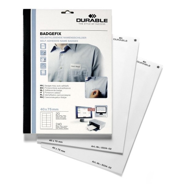 Identyfikator samoprzylepny z materiału 40x75 mm biały op. (20 arkuszy)