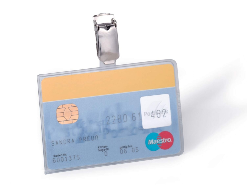 Etui do kart identyfikacyjnych 54x85 mm z klipem przezroczysty op. (25 szt.)