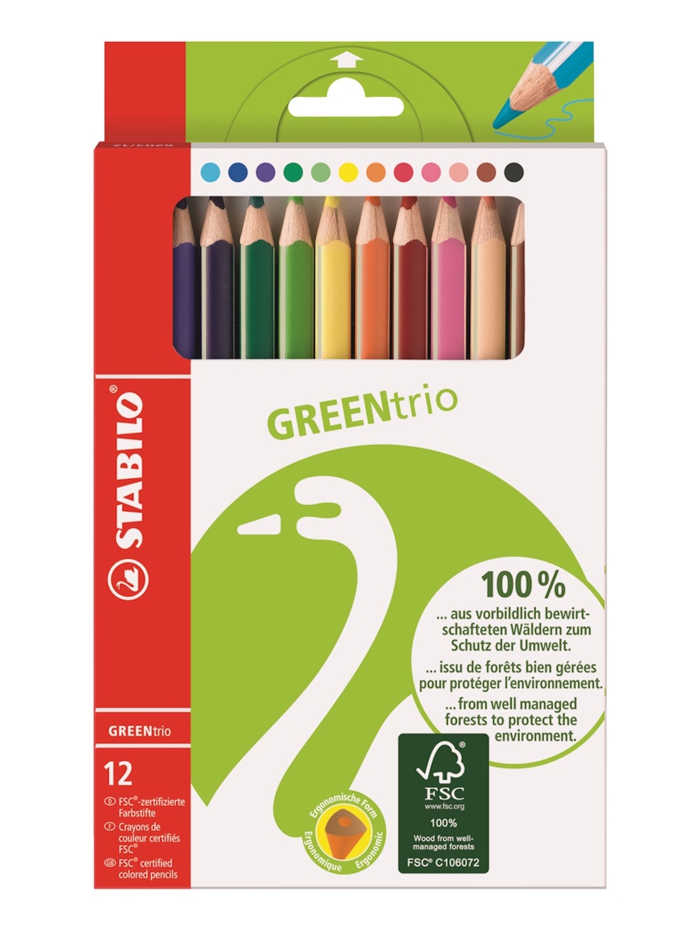 Kredka drewniana STABILO GREENtrio etui 12 szt.