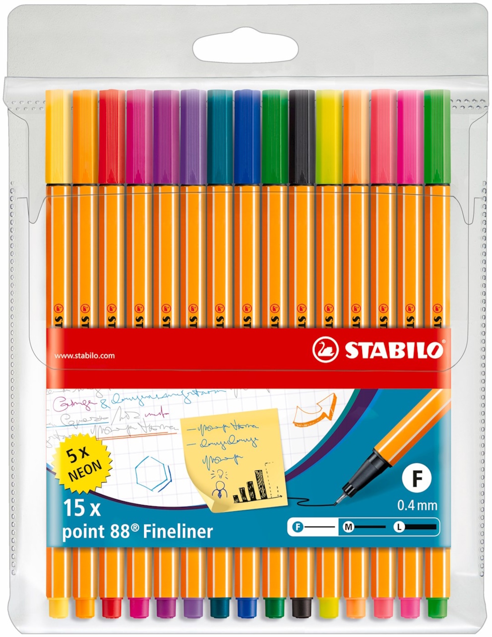 Cienkopis STABILO point 88 etui 10+5 szt. neon