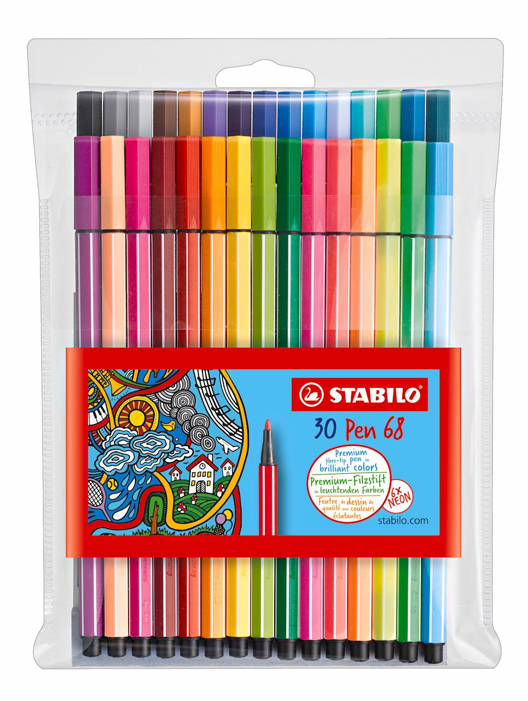 Flamaster STABILO Pen 68 etui z zawieszką 24+6 szt. neon