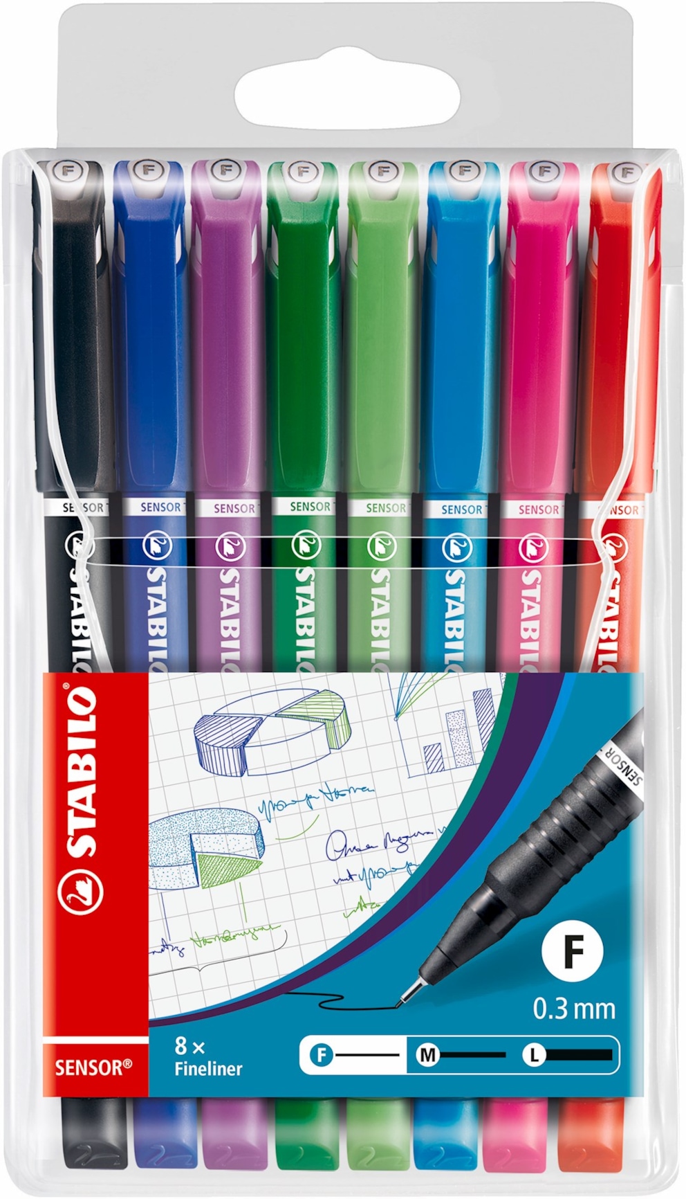 Cienkopis STABILO sensor F etui z zawieszką 8 szt.