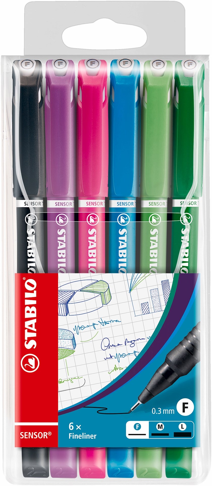 Cienkopis STABILO sensor F etui z zawieszką 6 szt.