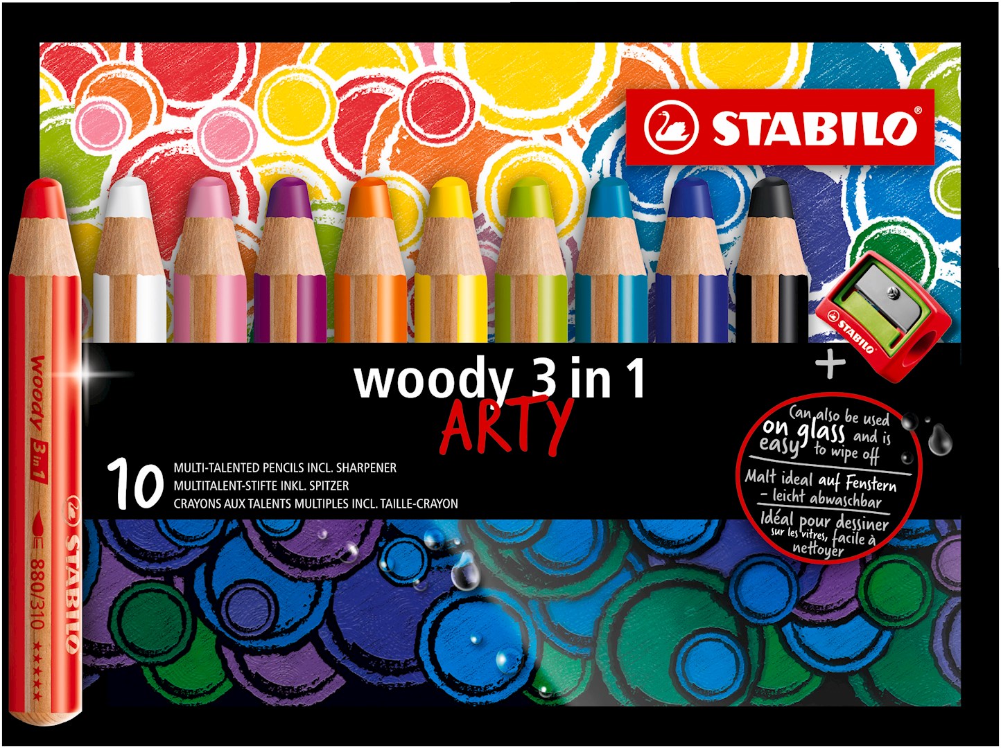 Kredka drewniana STABILO woody 3 w 1 etui 10 szt. z temperówką ARTY