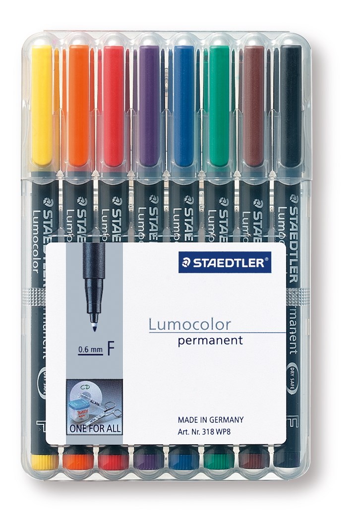 Foliopis Lumocolor, F, wodoodporny, zestaw 8 kol.  (1, 2, 3, 4, 5, 6, 7, 9) w etui box, Staedtler