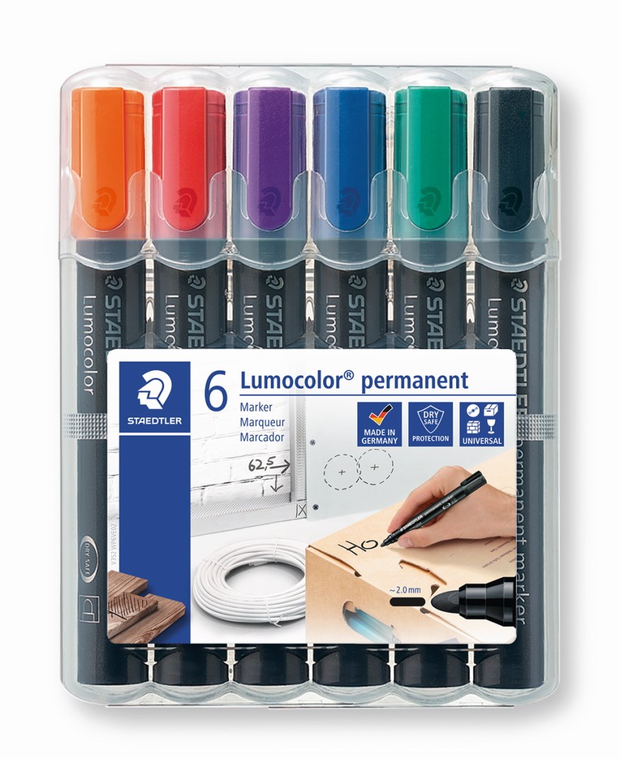 Marker Lumocolor, wodoodporny, gruby, okrągły, 6 kol. w etui, Staedtler