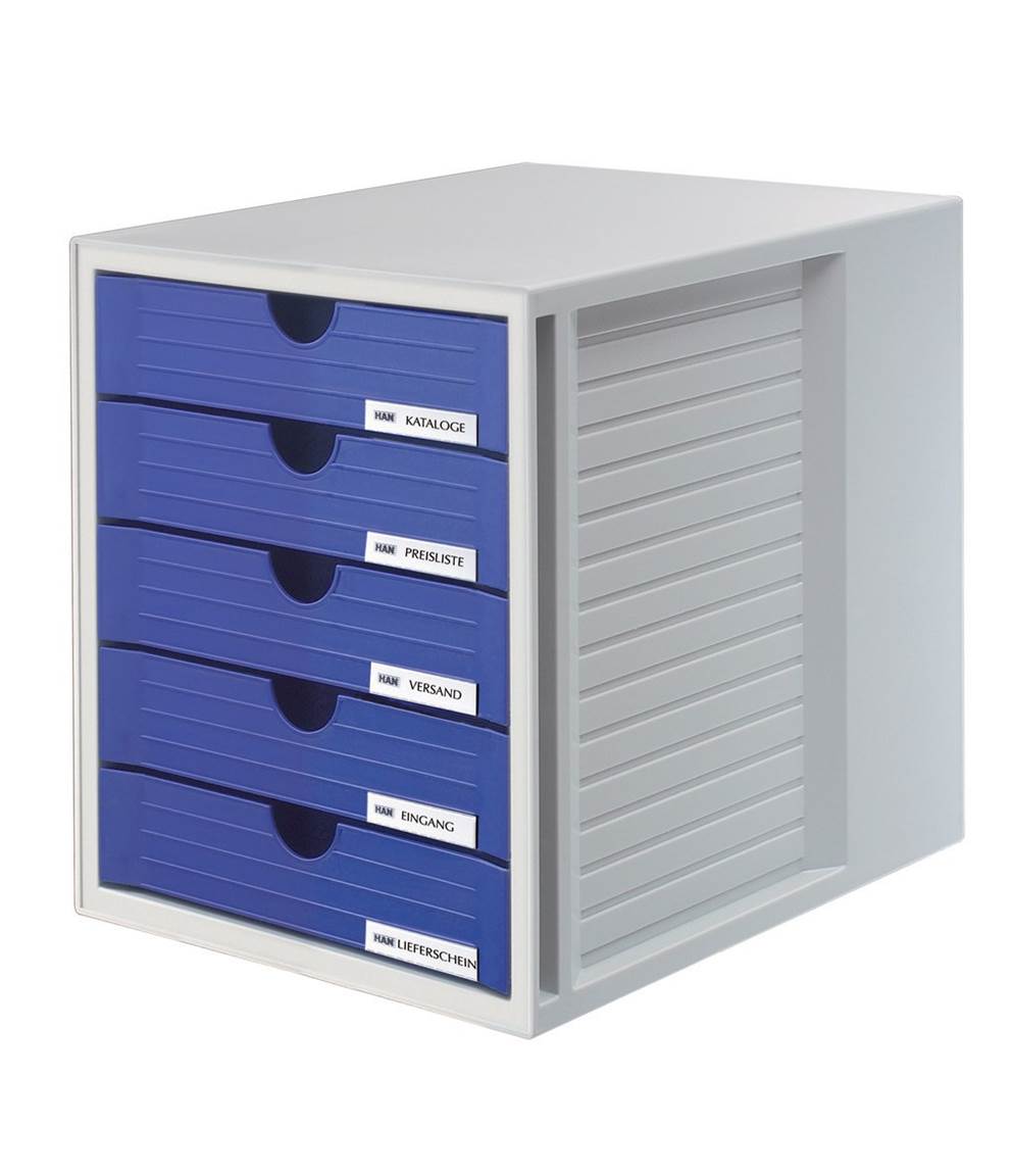 Zestaw 5 szufladek HAN System-Box, polistyren, A4, szaro-niebieski