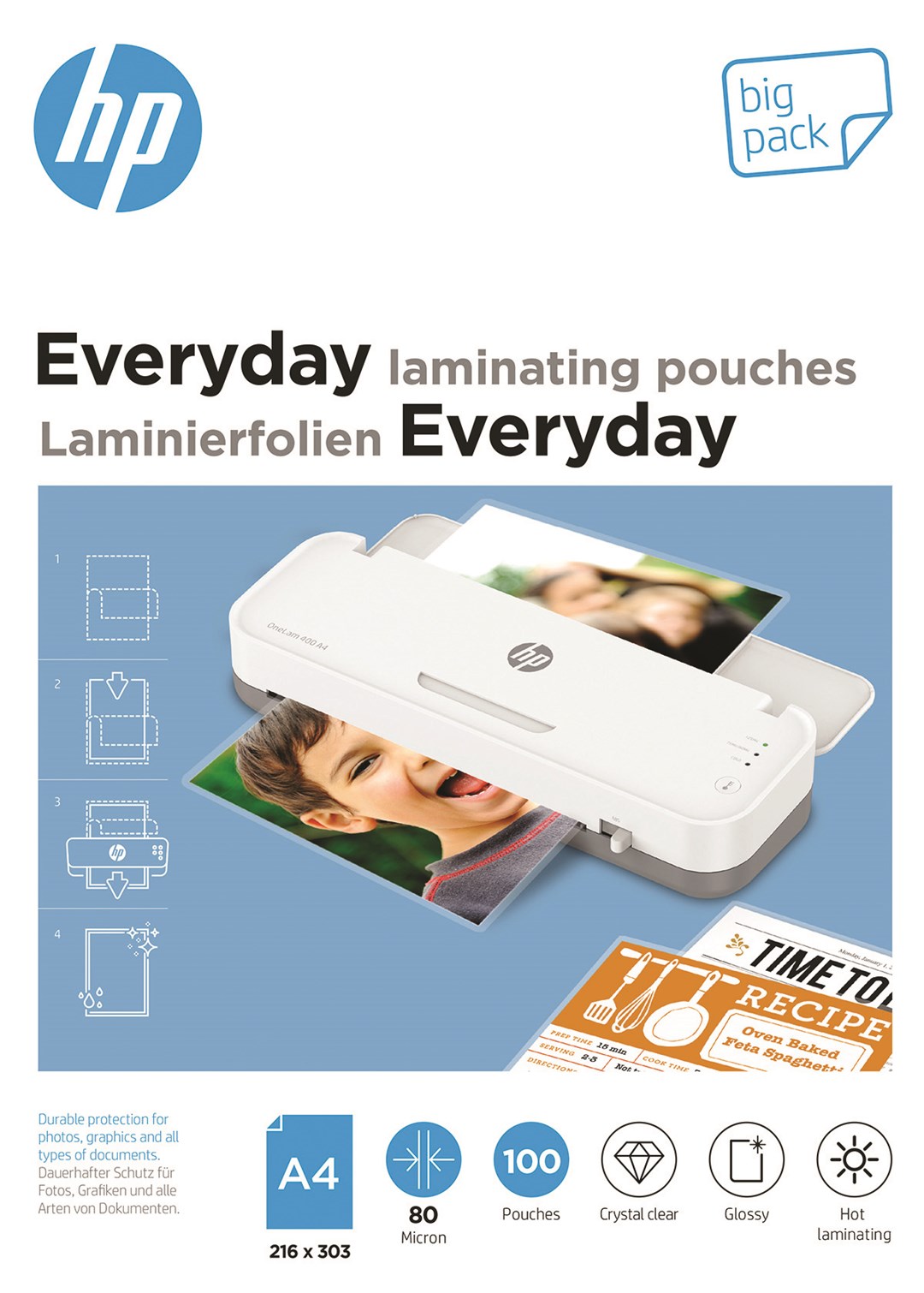 Folie laminacyjne HP EVERYDAY, A4, 80 mic, 100 szt., przezroczyste/połysk