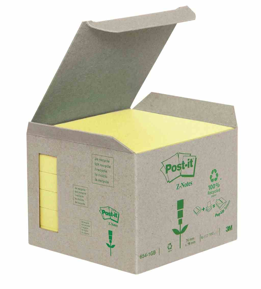 Bloczek samoprzylepny ekologiczny POST-IT® Z-notes (R330-1B), 76x76mm, 6x100 kart., żółty