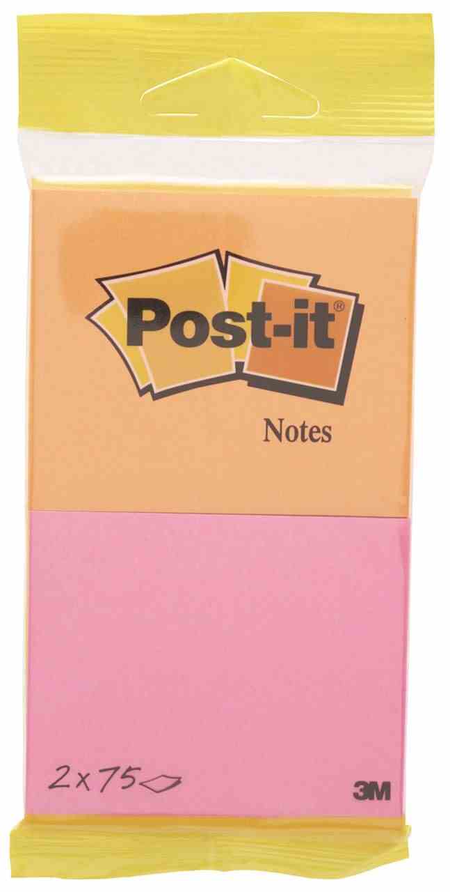 Bloczek samoprzylepny POST-IT® (6720-PO), 76x63,5mm, 2x75 kart., zawieszka, pomarańczowo-różowy