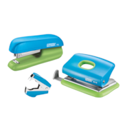 Zestaw Funky: zszywacz F5 /dziurkacz FC10 /rozszywacz /zszywki, jasnoniebieski/ jasnozielony, 5 lat gwarancji, 10 kartek