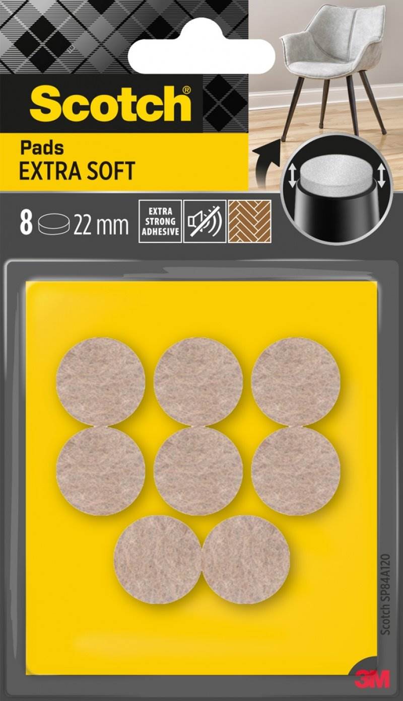 Podkładki z wełny SCOTCH, samoprzylepne, okrągłe, 22mm, 8 szt., beżowe
