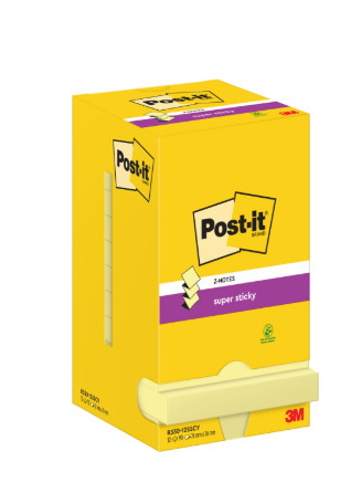 Karteczki samoprzylepne POST-IT® Super sticky Z-Notes (R330-12SS-CY), 76x76mm, 12x90 kart., żółte