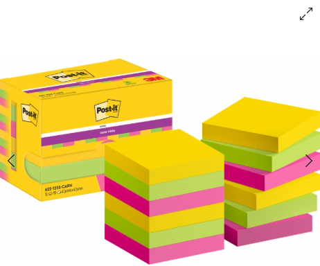 Bloczek samoprzylepny POST-IT® Super Sticky (622-12SS-EG), 47,6x47,6mm, 12x90 kart., paleta Bangkok