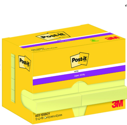 Bloczek samoprzylepny POST-IT® Super Sticky (622-12SSCY-EU), 47,6x47,6 mm, 12x90 kart., żółty