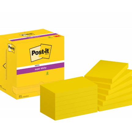 Karteczki samoprzylepne POST-IT® Super Sticky (655-12SSCY-EU), 127x76mm, 12x90 kart., żółte