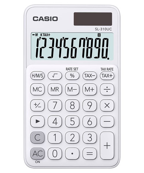 Kalkulator kieszonkowy CASIO SL-310UC-WE-BOX, 10-cyfrowy, 70x118mm, biały, box