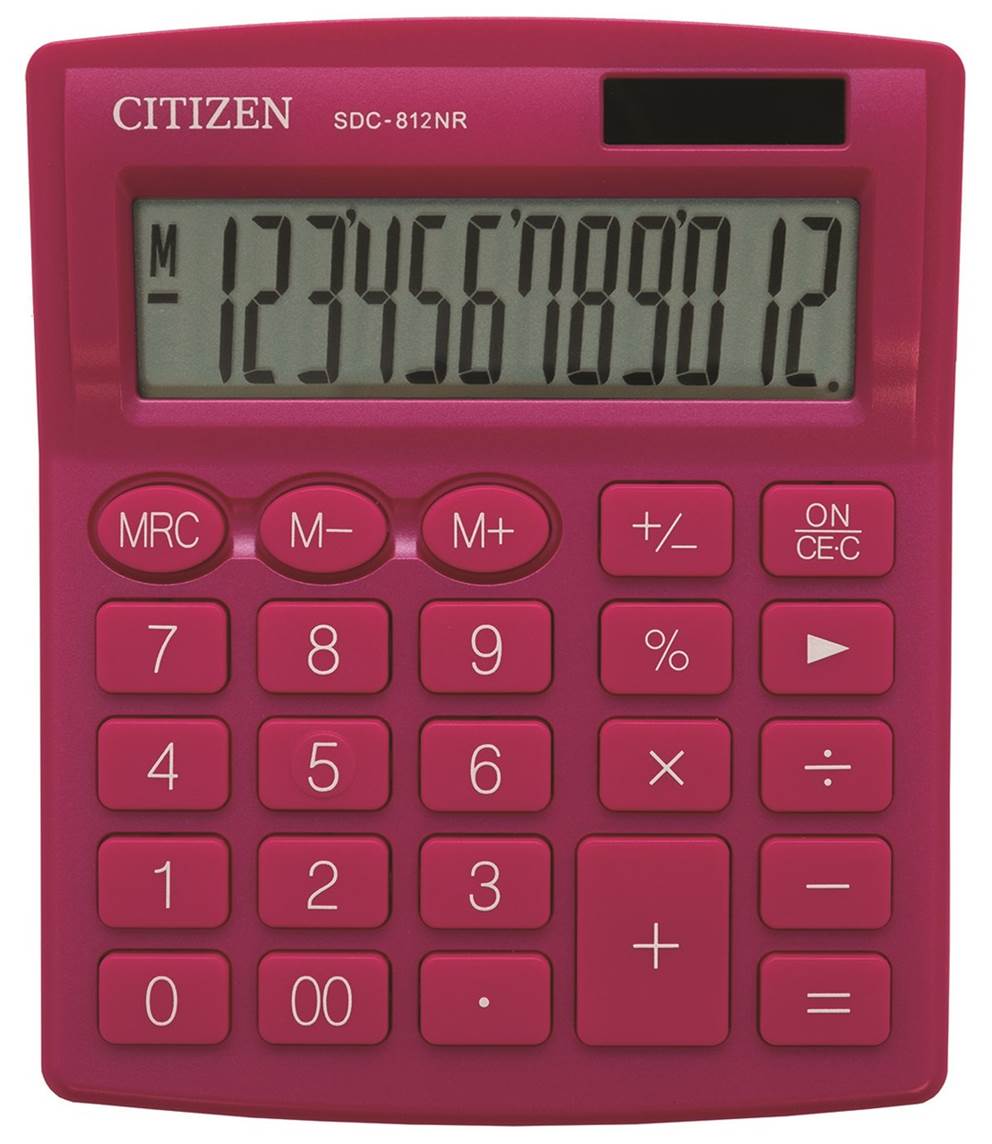 Kalkulator biurowy CITIZEN SDC-812NRPKE, 12-cyfrowy, 127x105mm, różowy