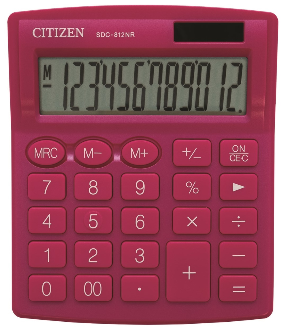 Kalkulator biurowy CITIZEN SDC-812NRPKE, 12-cyfrowy, 127x105mm, różowy