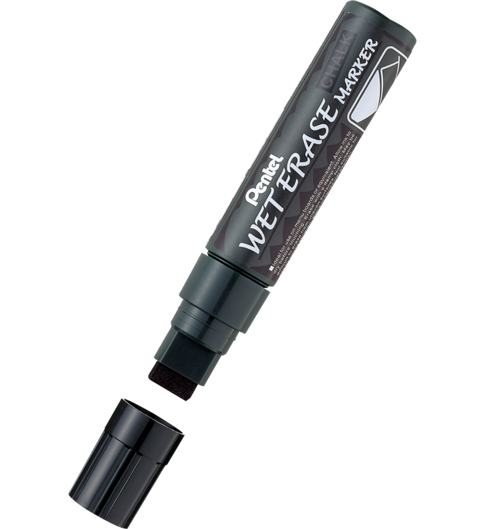 marker kredowy, JUMBO, na gładkie i nieporowate powierzchnie, gruba kwadratowa końcówka czarny Pentel