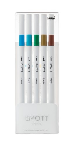 ZESTAW PEM-SY/5C NO.4, 5 SZTUK FLAMASTRÓW EMOTT UNI, KOLORY: PASTELOWYNIEBIESKI, TURKUSOWY, ZIELONY SOSNOWY, CIEMNOŻÓŁTY, BRĄZOWY