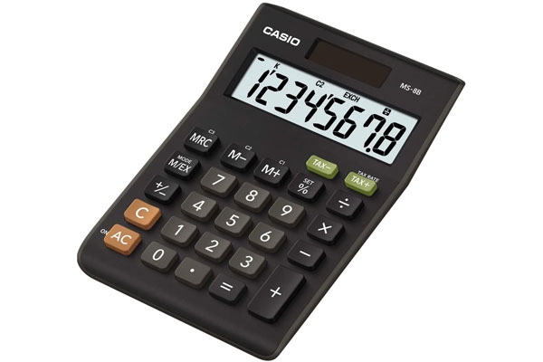Kalkulator biurowy CASIO MS-8B-S, 8-cyfrowy, 103x147mm, czarny