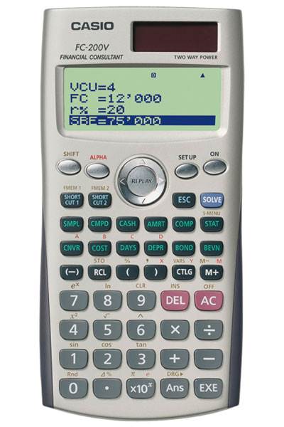 Kalkulator finansowy CASIO FC-200V-S, 4-liniowy wyświetlacz, 80x161mm, szary
