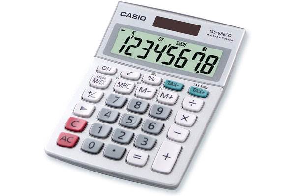 Kalkulator biurowy CASIO MS-88ECO, 8-cyfrowy103x145, biały