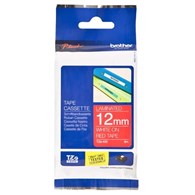 Taśma Brother laminowana 12mm x 8m biały nadruk / czerwone tło