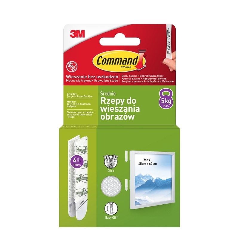 Rzepy COMMAND™ 17201, do wieszania obrazów, średnie, 4 komplety., białe do 5kg