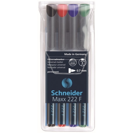 Zestaw foliopisów permanentnych SCHNEIDER Maxx 222, F, 0,7 mm, 4 szt., miks kolorów