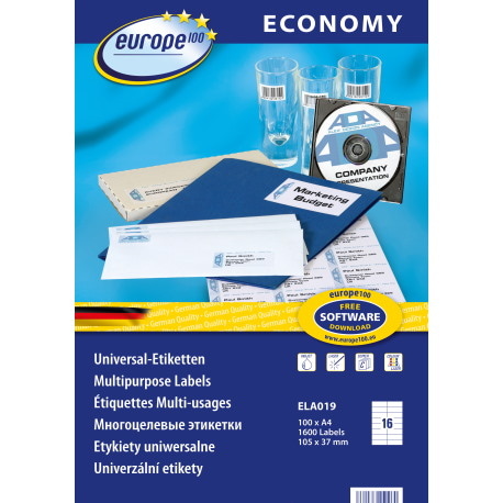 Etykiety uniwersalne Economy Europe100 by Avery Zweckform; A4, 100 ark./op., 105 x 37 mm, białe