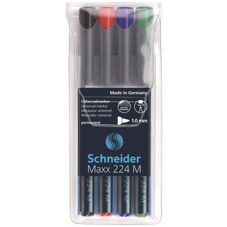 Zestaw foliopisów permanentnych SCHNEIDER Maxx 224, M, 1,0 mm, 4 szt., miks kolorów