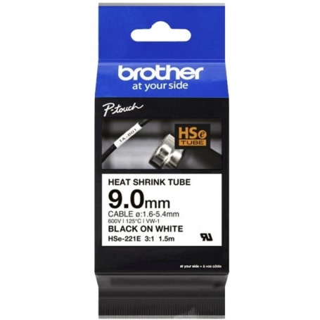 Brother oryginalny taśma do drukarek etykiet, Brother, HSE-221E, czarny druk/biały podkład, 1.5m, 9.0mm