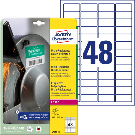 Etykiety polietylenowe ultra resistant, A4, 10 ark./op., 45,7x21,2mm