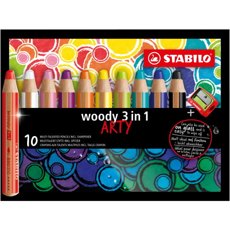 Kredka drewniana STABILO woody 3 w 1 etui 10 szt. z temperówką ARTY
